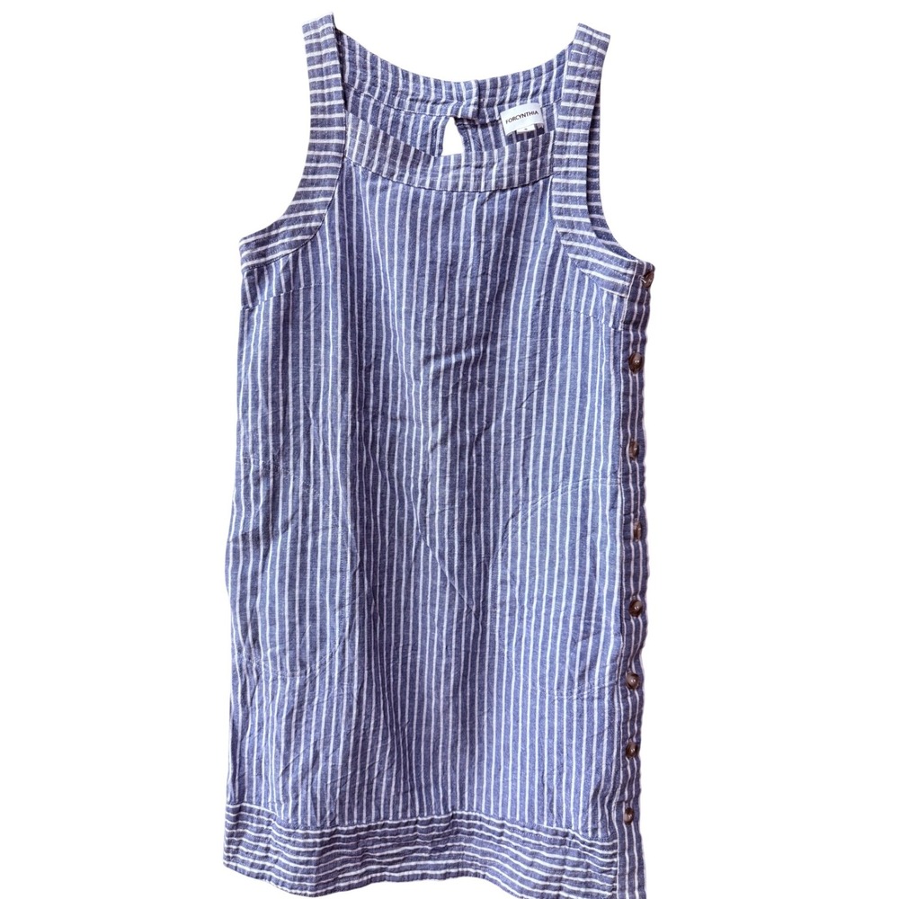 For Cynthia Womens Linen Blend Shift Dress Blue White Striped Size S Coastal